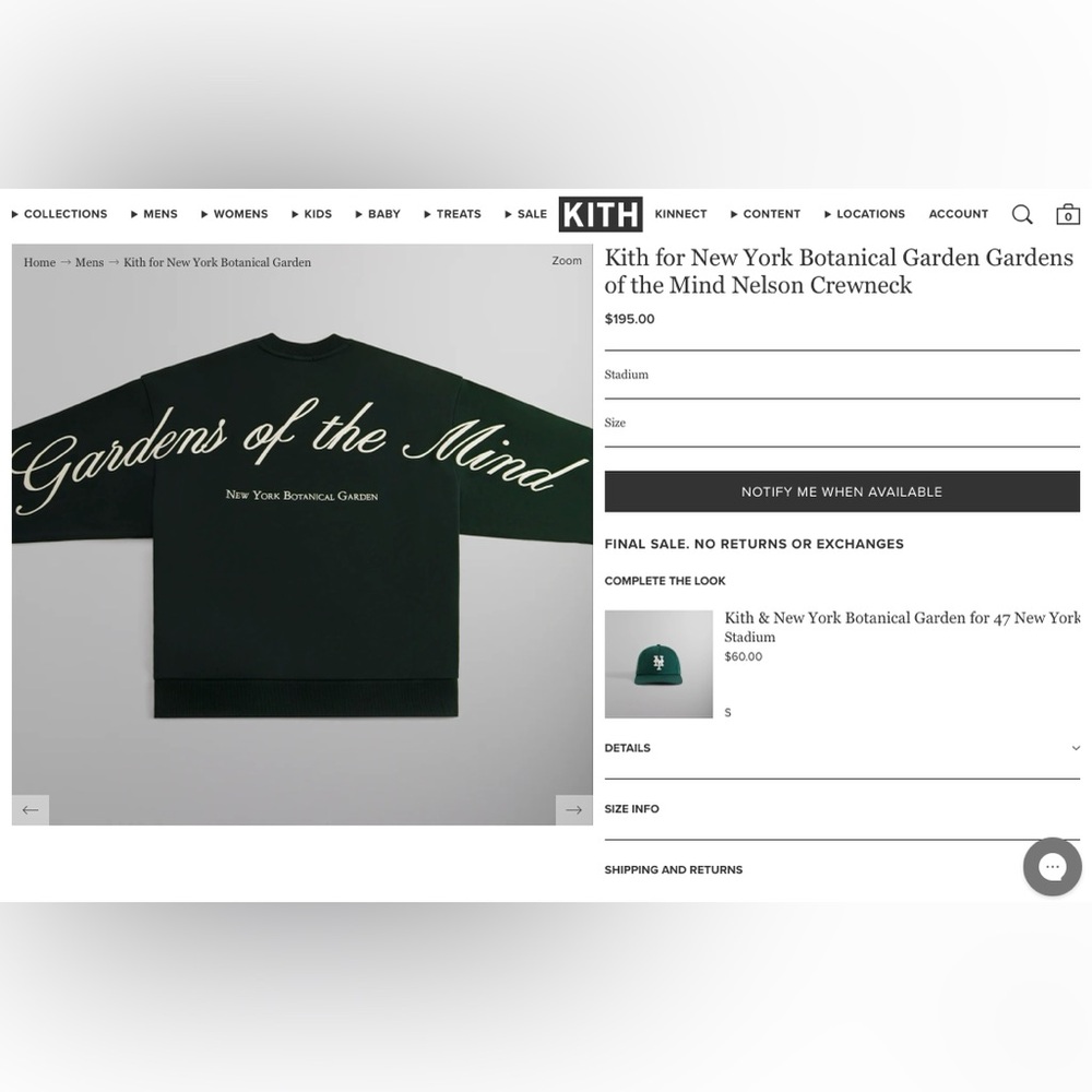 Kith X New York Botanical Garden Green Crewneck Sweatshirt
